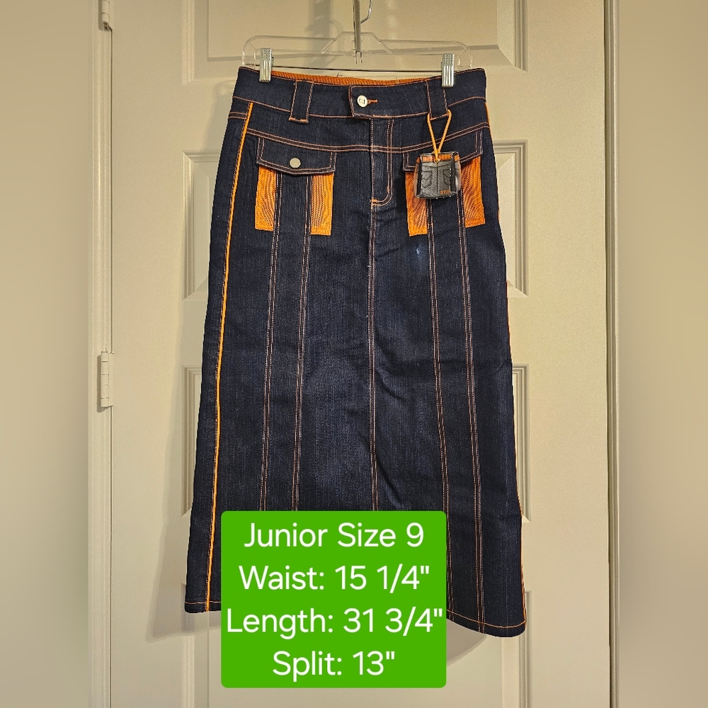 Crest Jeans Vintage Midi Denim Skirt, NWT, Junior Size 9
